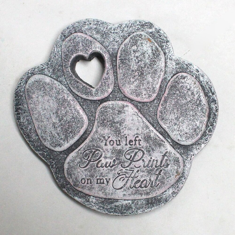Animal Paw Prints Memorial Pet Stone With Heart Cut Out and Saying or Text